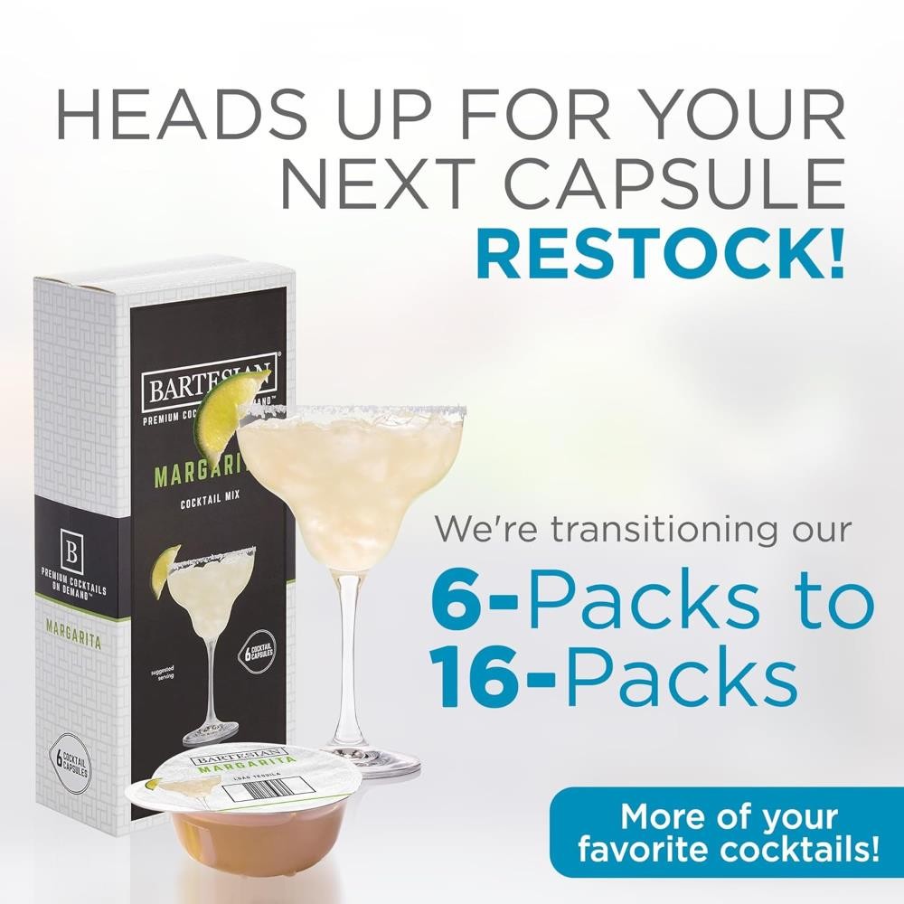 Bartesian Margarita Cocktail Mixer Capsules, Pack of 6 Cocktail Capsules BB 4/24
