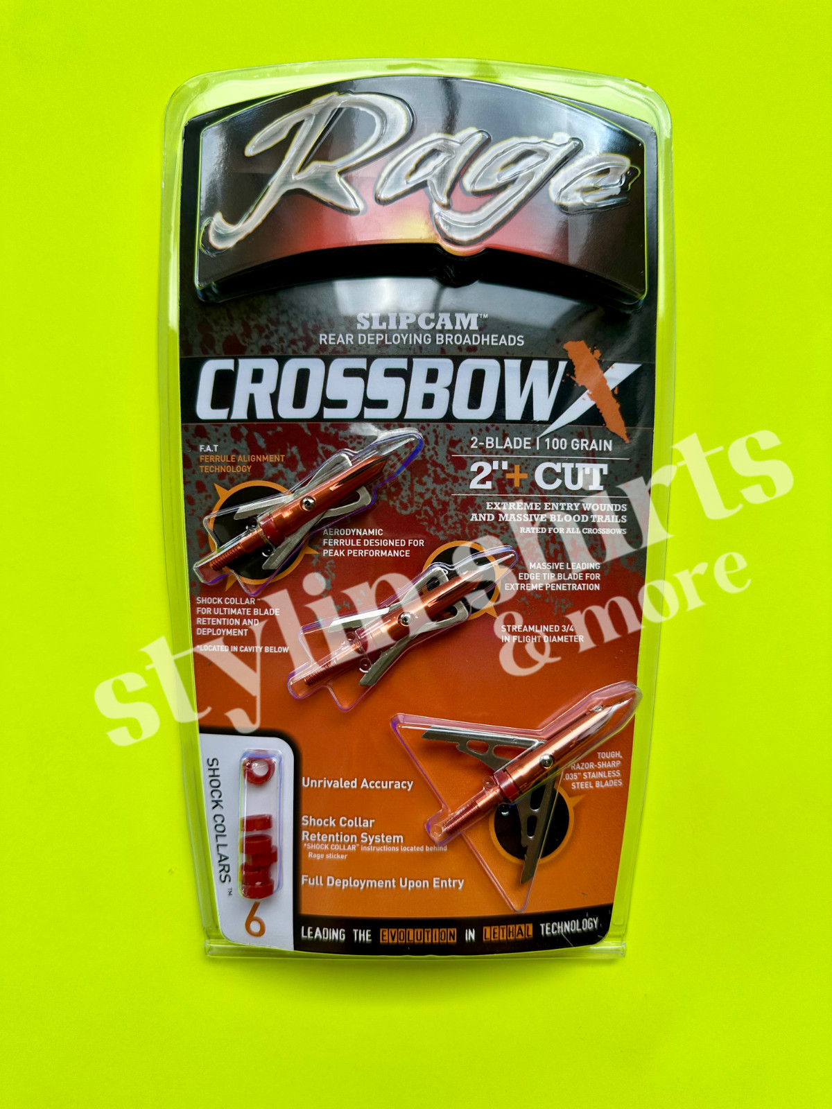One Rage CROSSBOW X Slipcam 100 grain Mechanical  2 Blade Broadheads 2" Cut