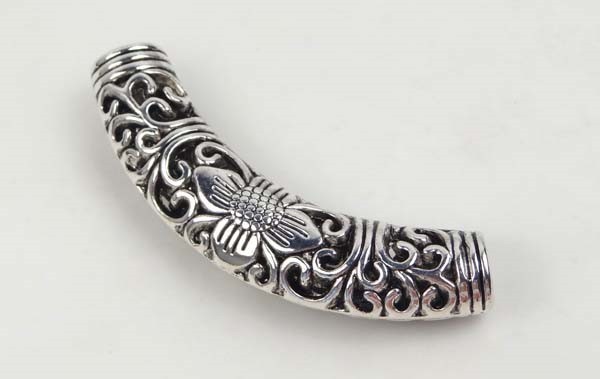 54mm Antique Silver Pewter Engraved Curve Tube Connector Bead