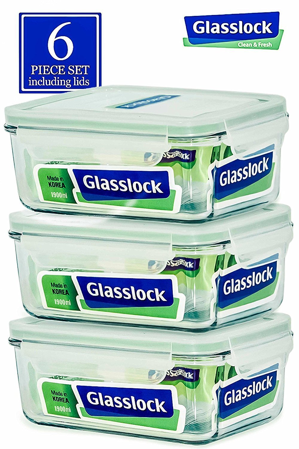 Glasslock Food-Storage Container Airtight Lids Microwave Safe 6pcs Set in 9sizes