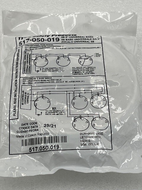 Tyco 517-050-019 5B 5" Universal Detector Base New in Sealed Bag