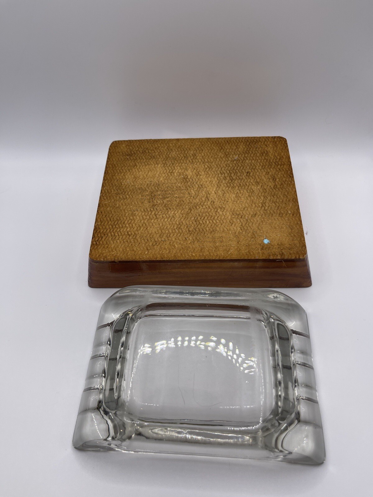 Fort William Henry Ashtray Lake George NY Souvenir Two Piece Wood and Glass