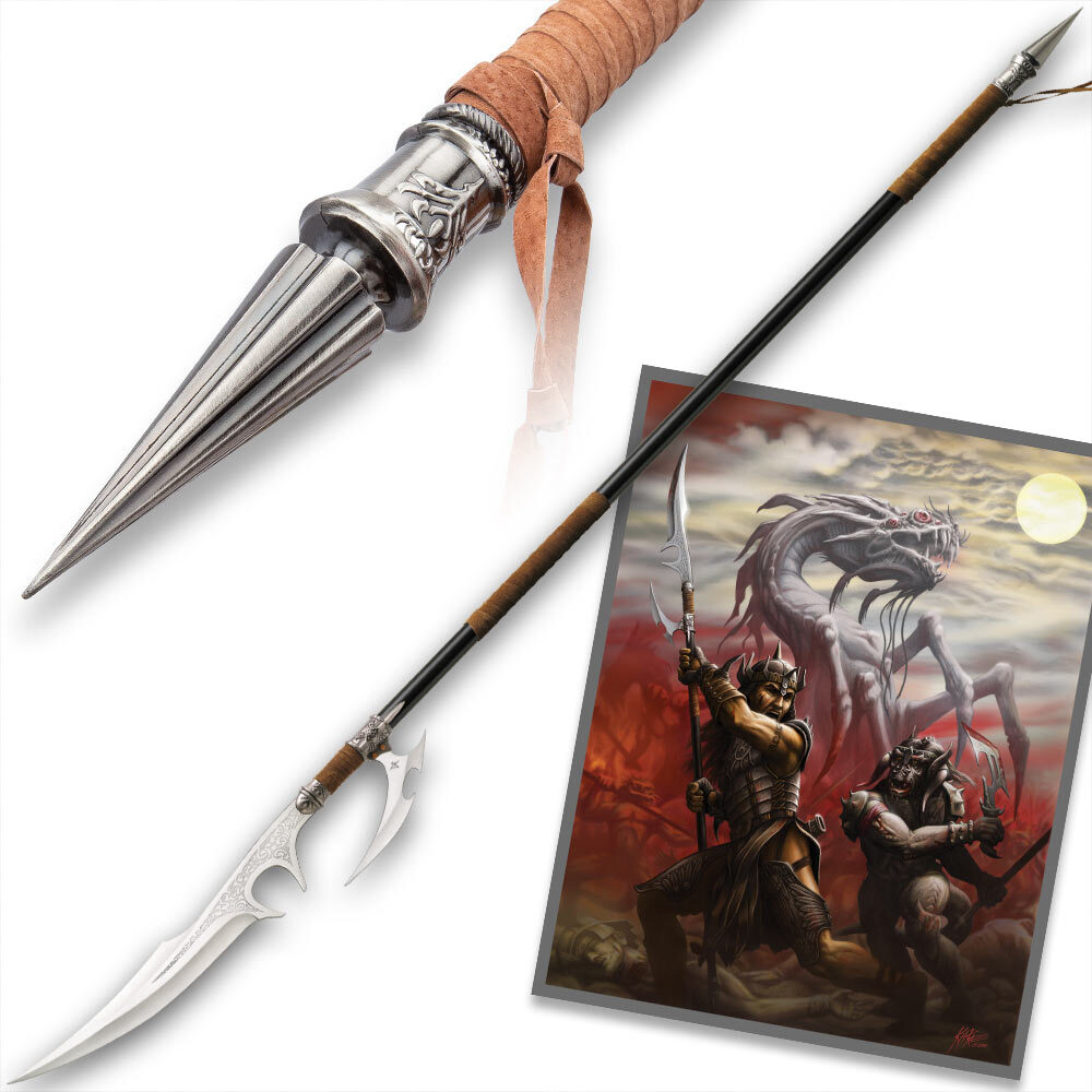 Kit Rae Ellexdrow War Spear with Art Print | Fantasy Design | 70 1/2" Overall