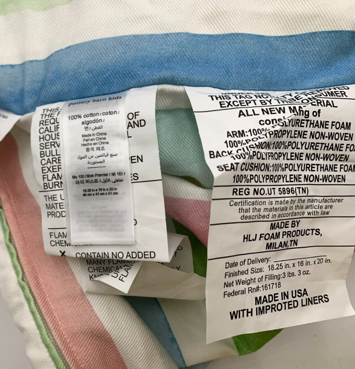 Pottery Barn Kids Anywhere Chair Kayla Rainbow Stripe Slipcover My First #6762H