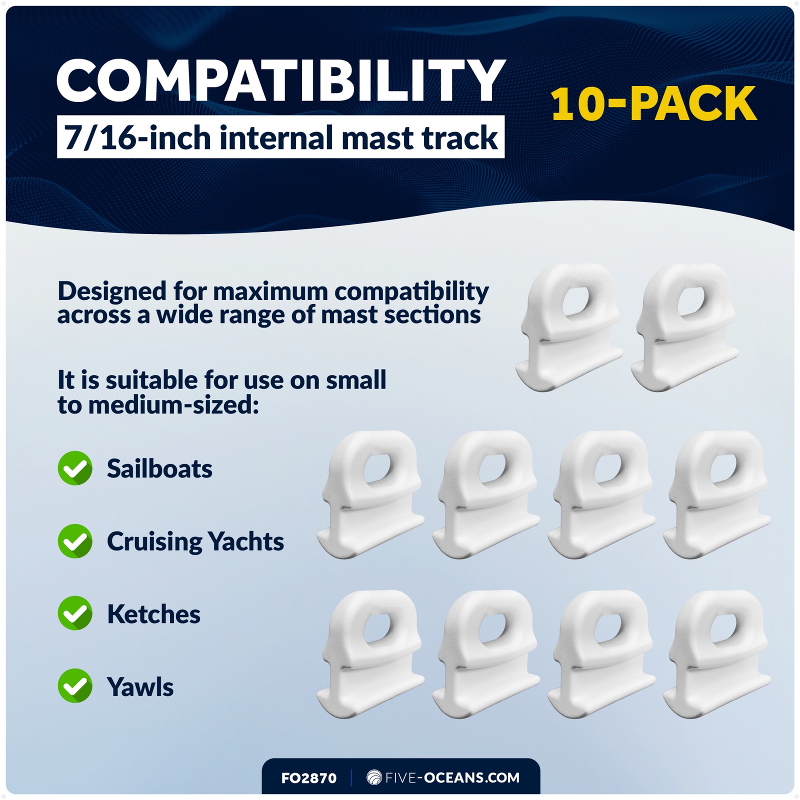 10-Pack Sail Slide - Internal Track - 7/16-Inch (11mm) - FO2870