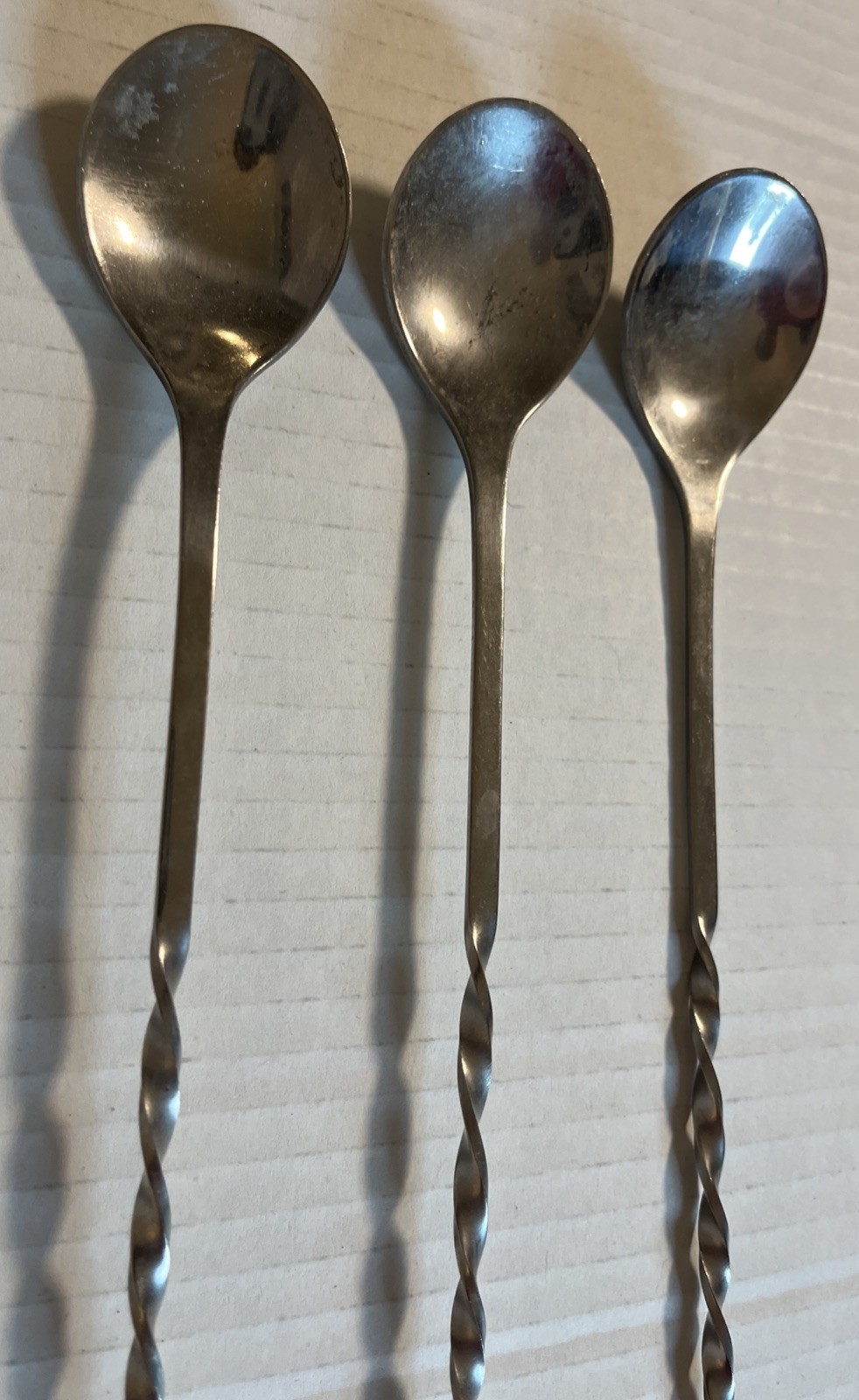 Stainless 11-1/4” Red End Bar Spoon Twisted Handle Cocktail Stirrer Lot of 3