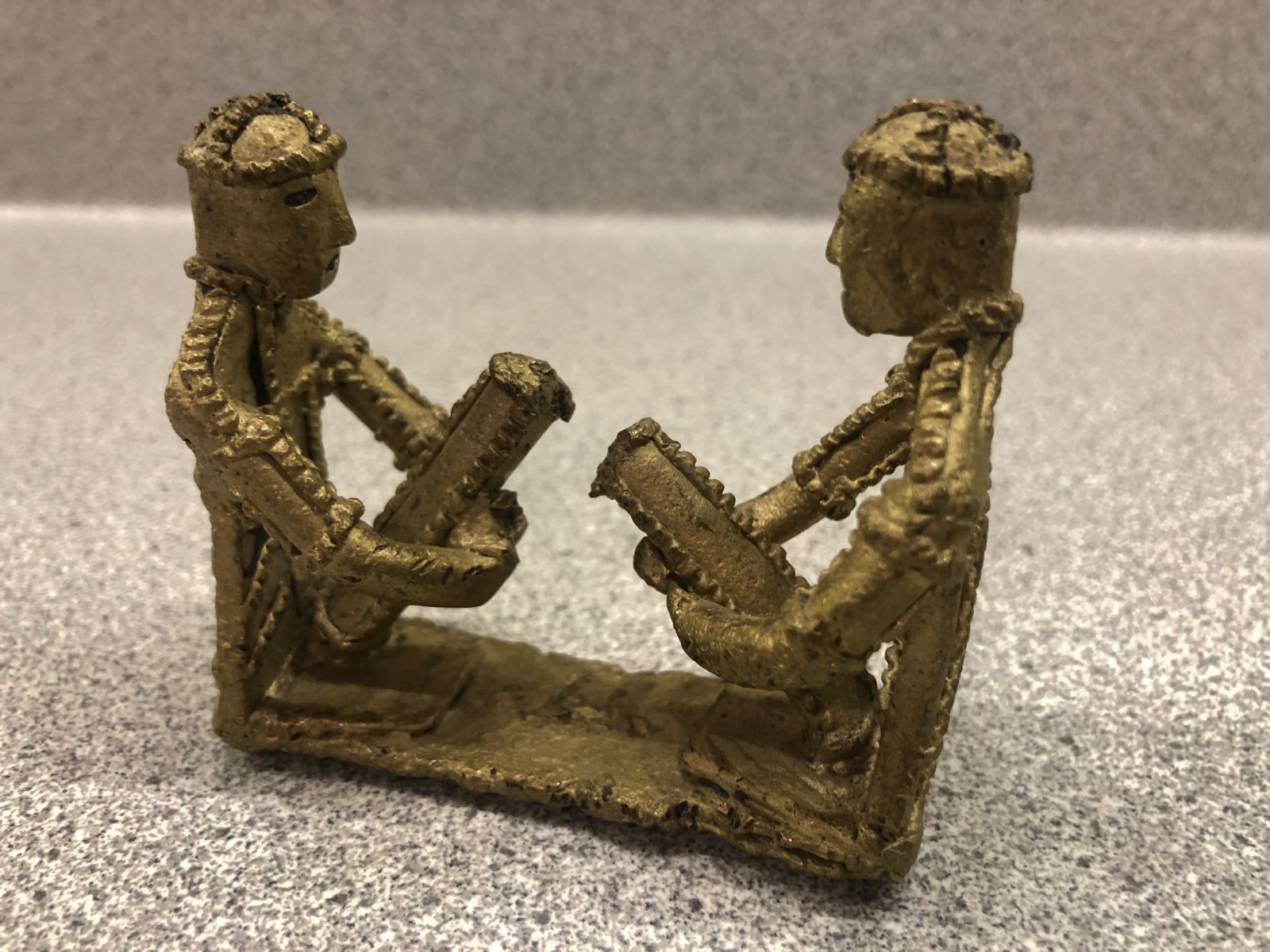 Vintage West African Tribal Folk Art Bronze Sculpture - Two Musicians Sitting