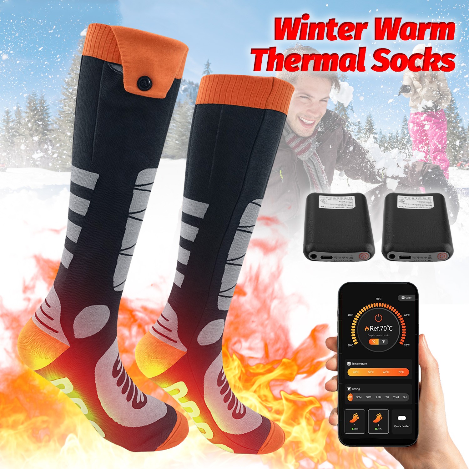 Electric Heated Socks for Men Women APP Control 5000mAh Rechargeable Battery