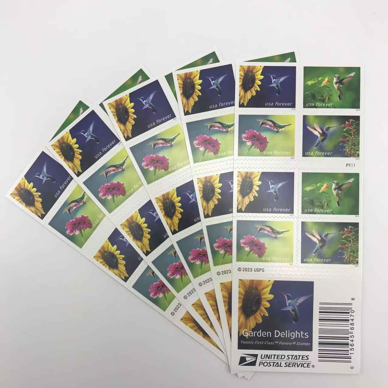100 Garden Delights Forever Stamps 5 Books of 20 Hummingbird 2024 MNH Postage