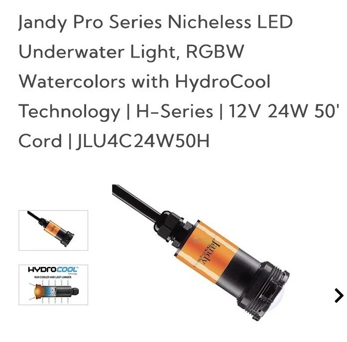 NEW Jandy Watercolors Nicheless LED Light JLU4C24W50H  24W H Series 50' Cord