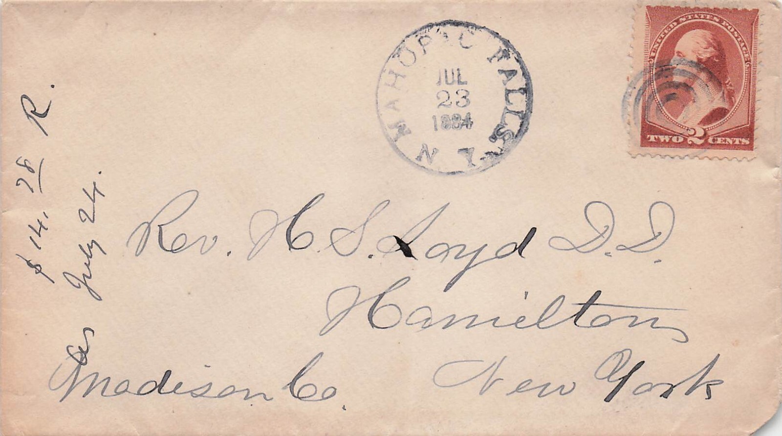 1884 Sauquoit Falls Hamilton New York Scott #210 Stamp Madison Co DPO Cover CV04