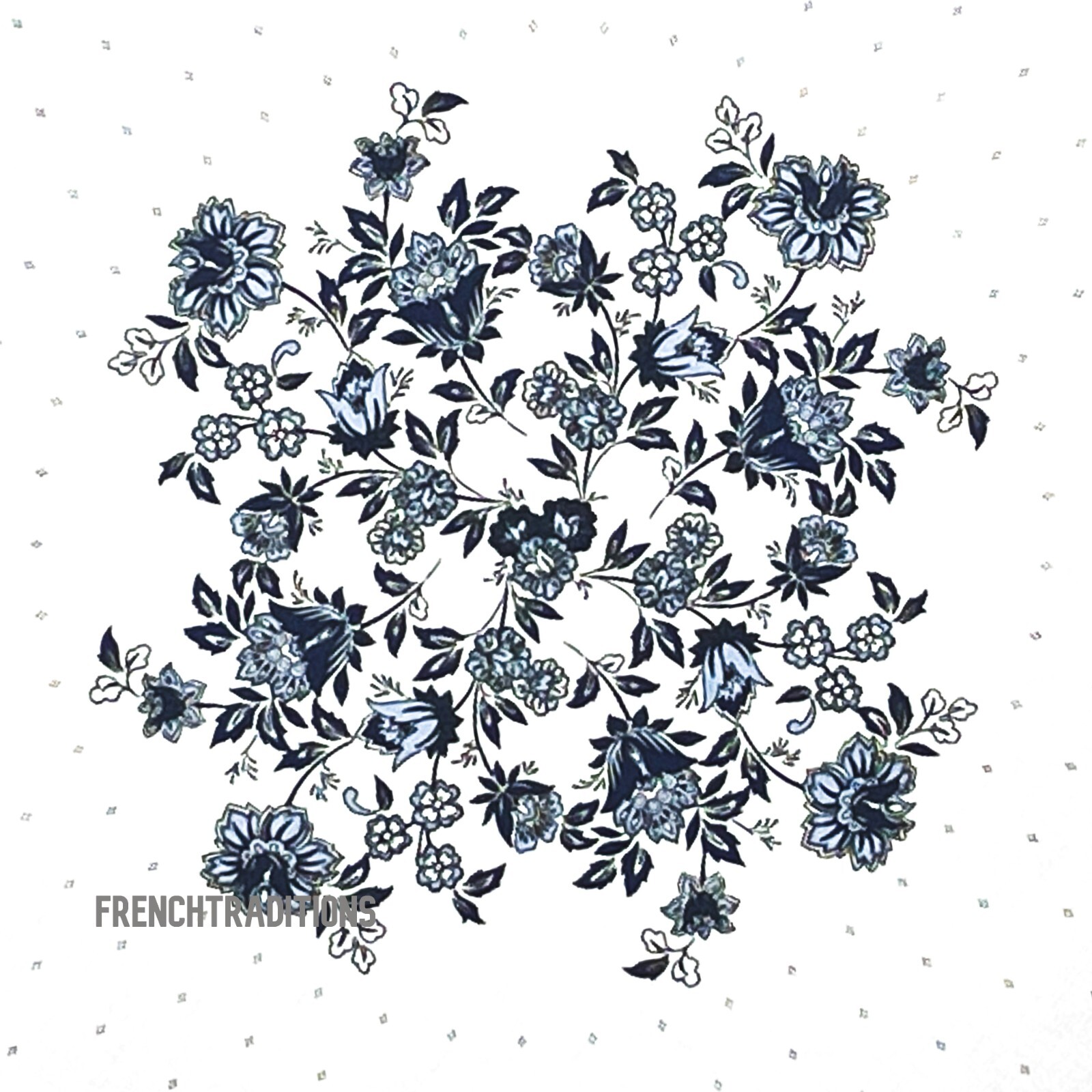 French Provencal Coated Tablecloth Flowers Blue & White 71" Made in France