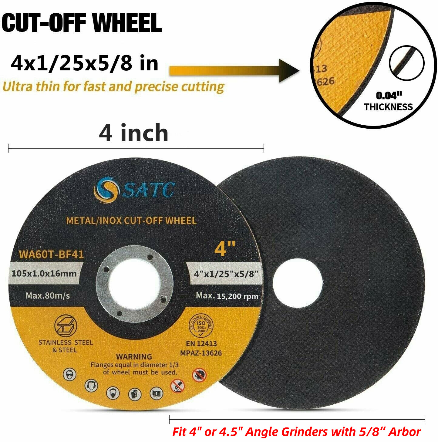 100 Pack 4 inch Metal Cut Off Wheels with 5/8" Arbor Angle Grinder Cutting Disc