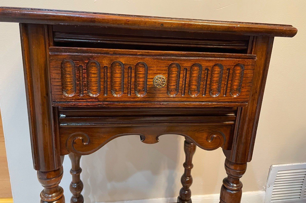 Antique VTG Limbert Art Furniture Nightstand Table with Drawer Glass On Top Rare