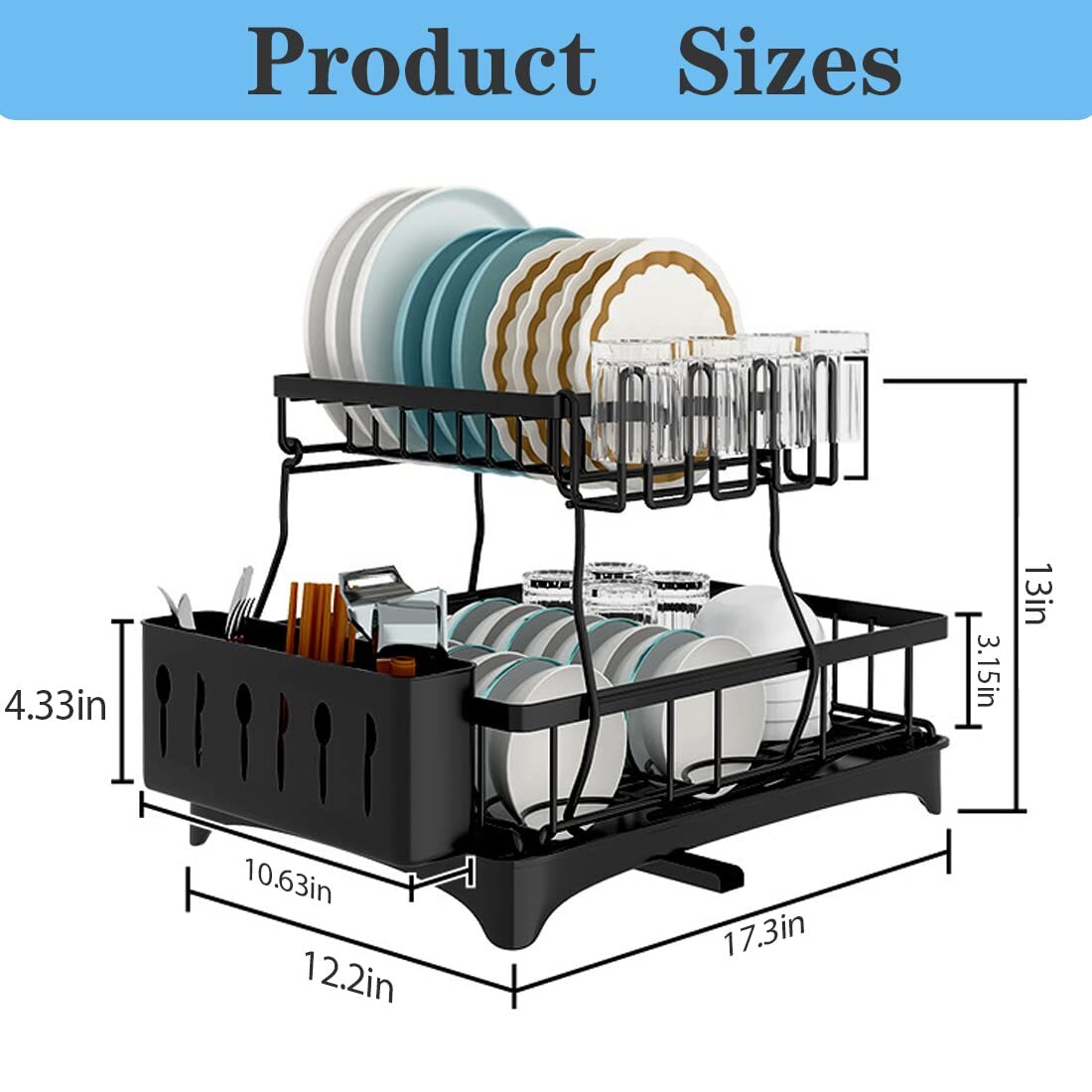 Over Sink Dish Drying Rack 2-Tier Stainless Steel Kitchen Shelf Cutlery Drainer