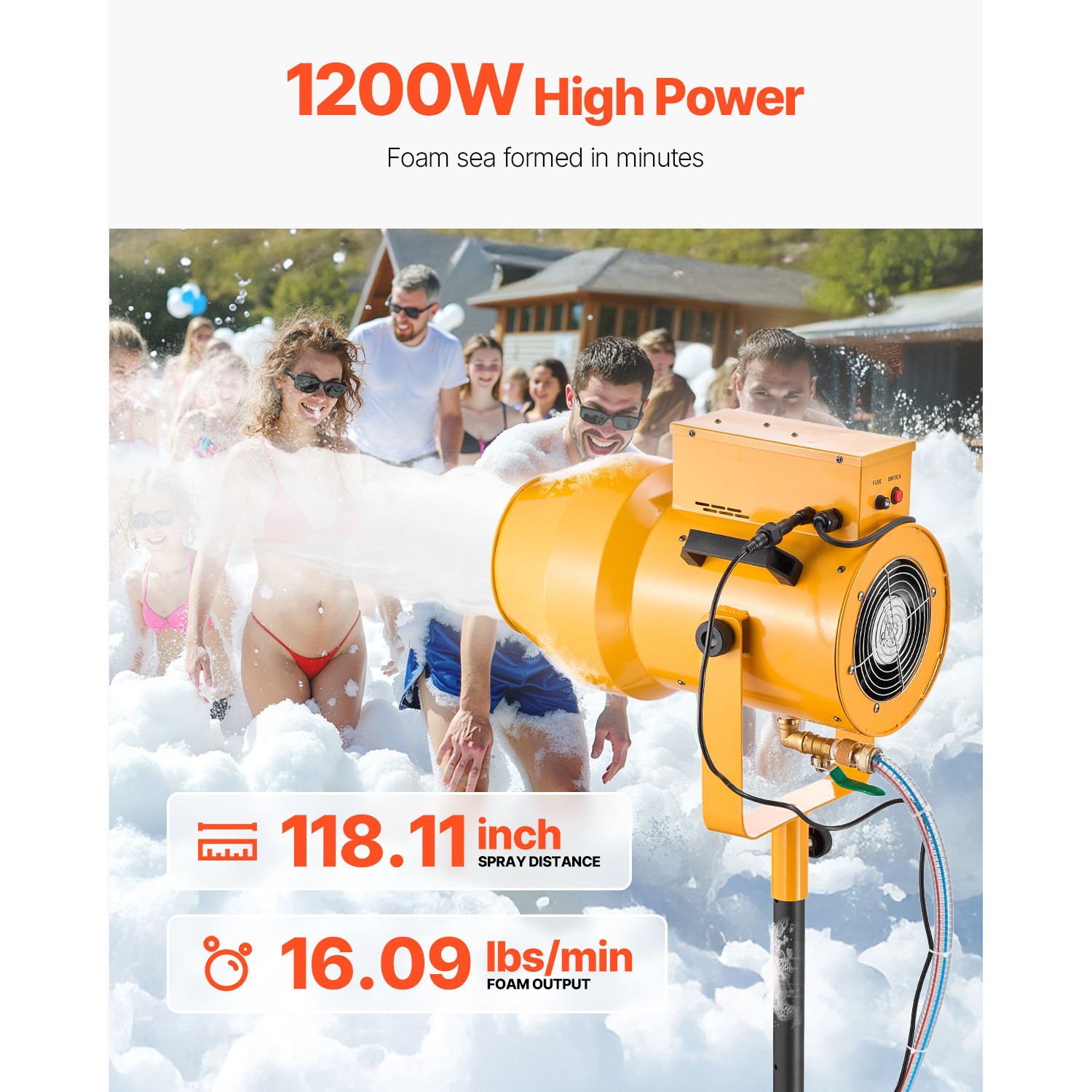 1200W Foam Machine Foam Cannon w/ Stand for Outdoor Summer Pool Birthday Party