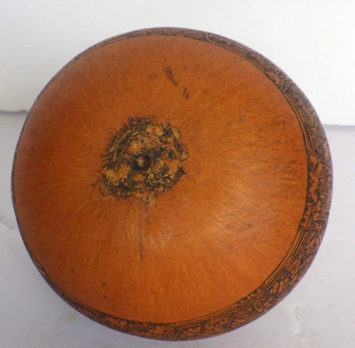 VTG Folk Art Peruvian Handcrafted Carved Gourd Intricate Detailed Story Telling