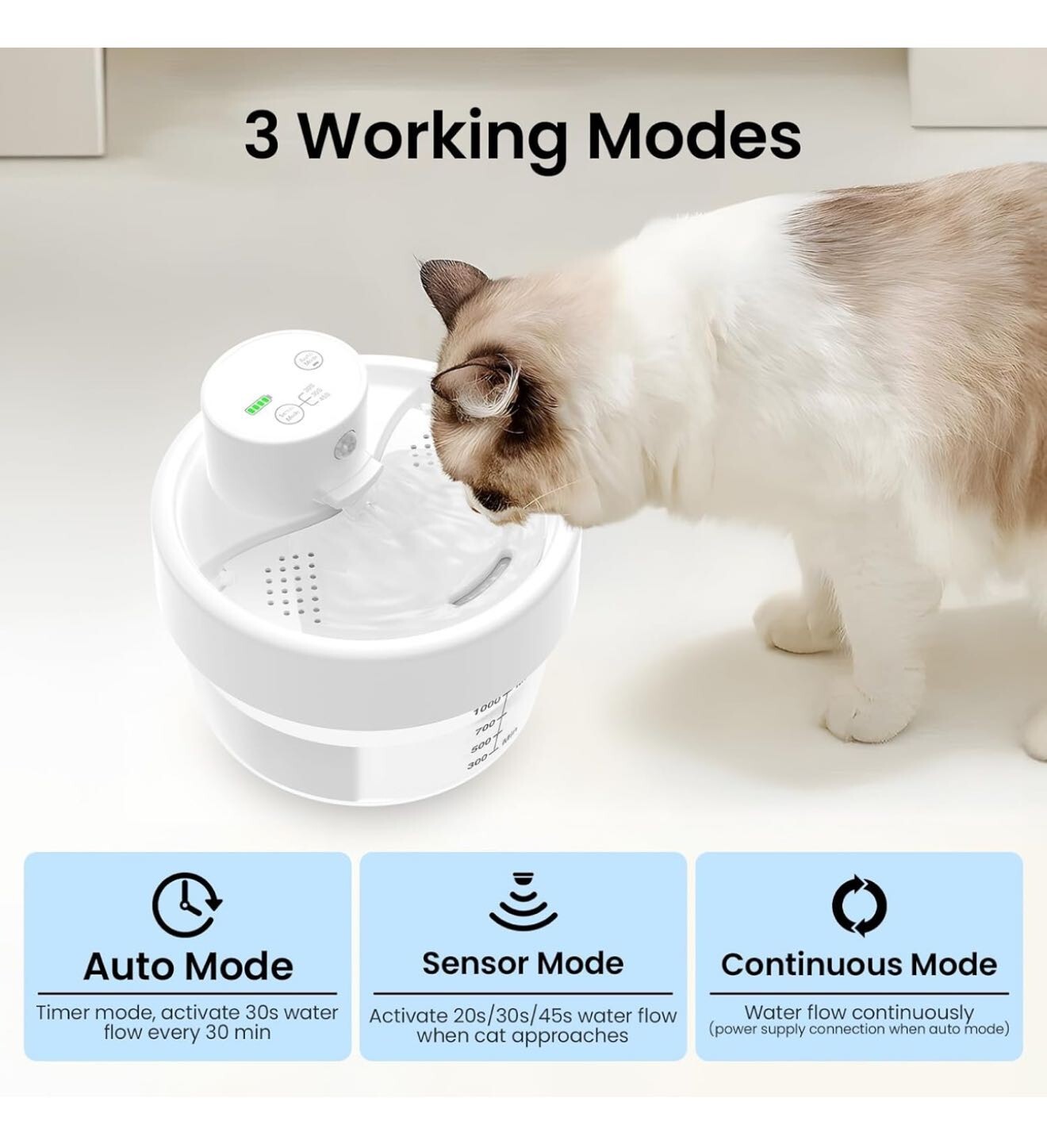 Cat Water Fountain, Battery Operated Water Fountains for Cats Indoor - 1L Wirele