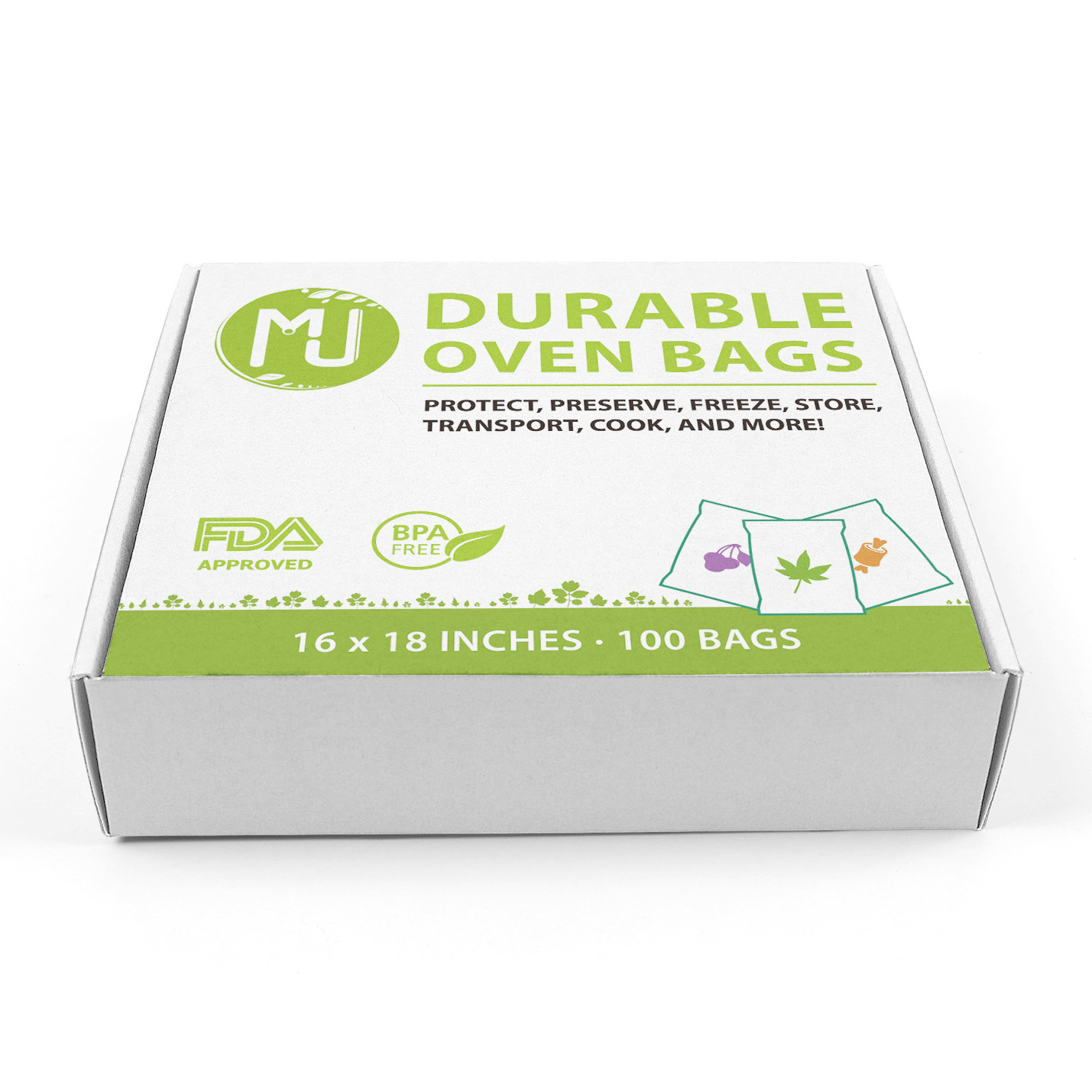 Oven Bags Case 1000 Pack for Turkey Herb Garden Odorless All-Purpose 16" x 18"