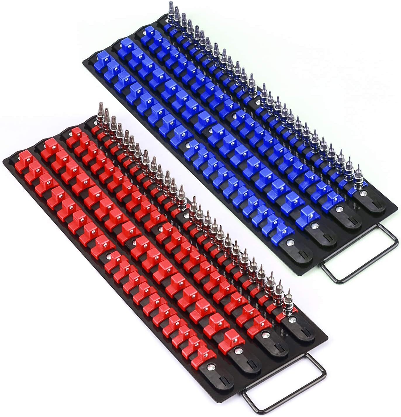 80 PCS Portable Socket Organizer Tray Blue & Red Tools Organizer 1/4"&3/8"&1/2"