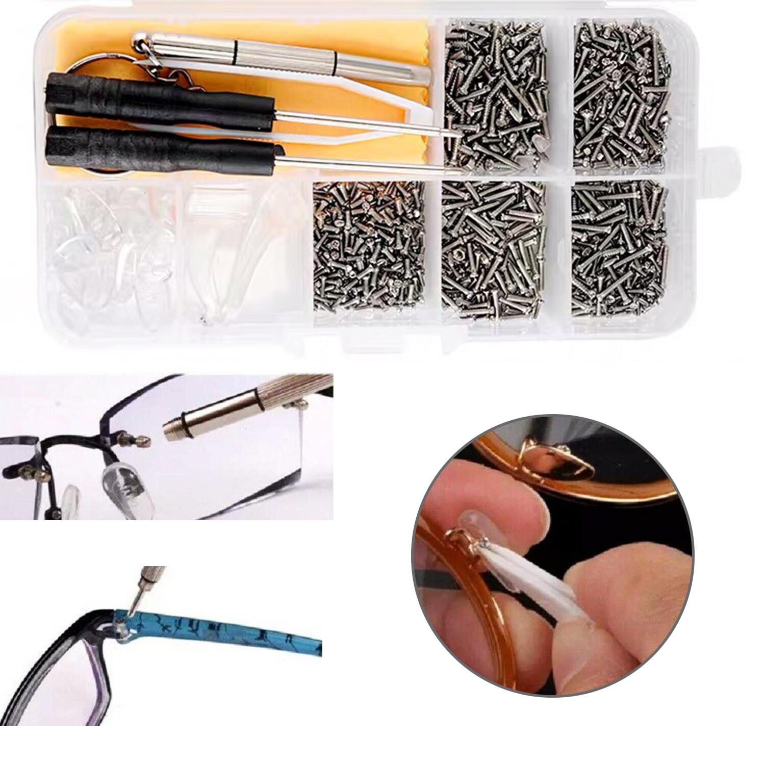 Screw Nut Nose Pad Optical Repair Tool Assorted Kit Set For Eyeglass Sunglasses