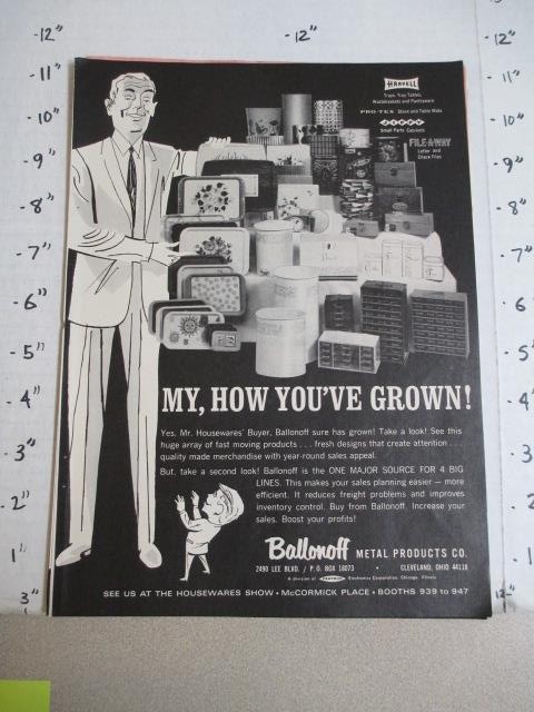 trade magazine ad 1964 BALLONOFF Metal Cleveland trash can kitchen tray canister