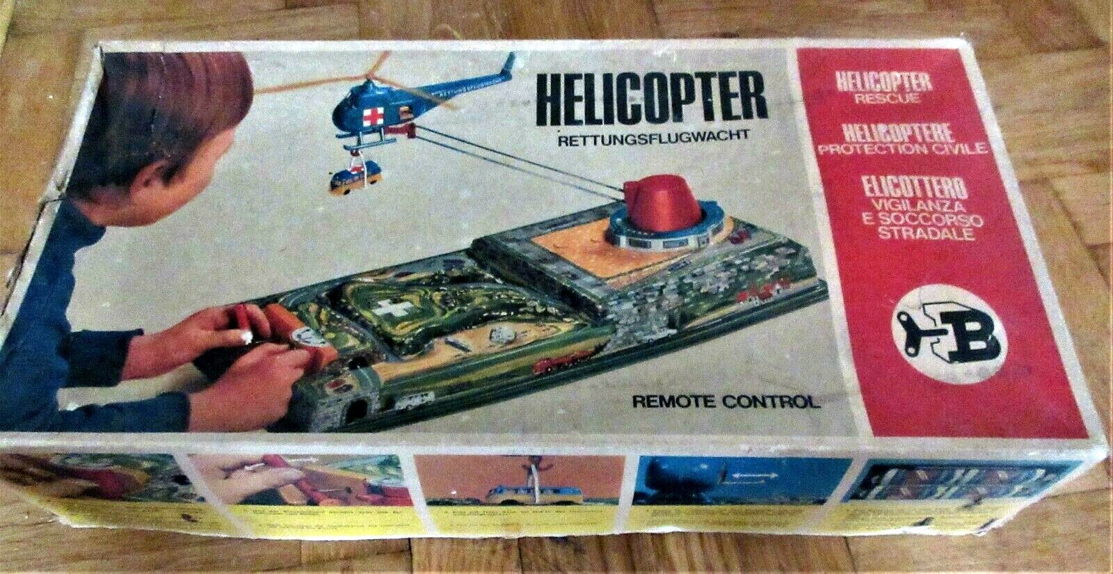 VINTAGE RARE BILLER TINPLATE 1299 RESCUE HELICOPTER REMOTE CONTROL BOXED