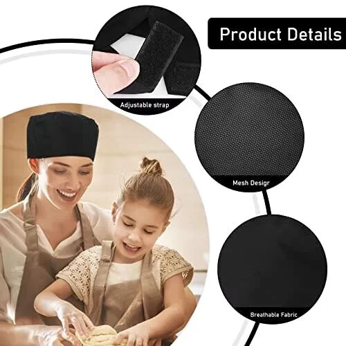 2Pcs Unisex Chef Hats Kitchen Cooking Food Service Caps Chef Hats Adjustable