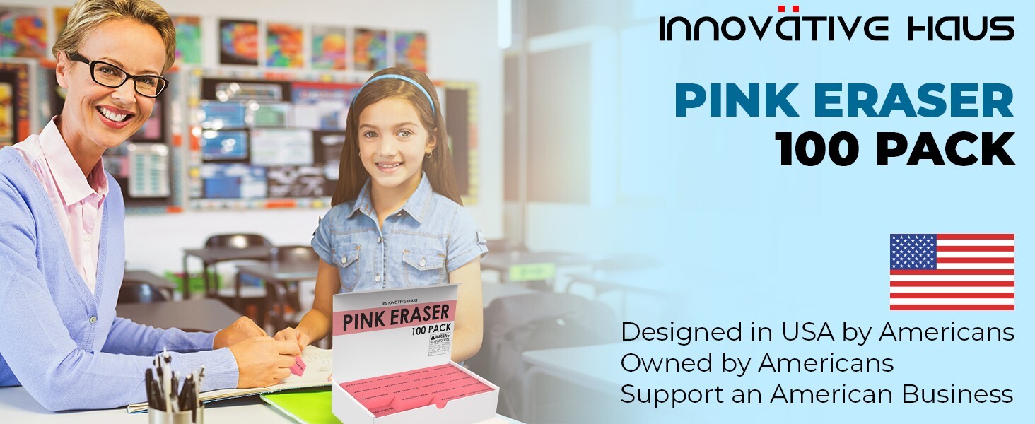 Pink Erasers Bulk - Latex Free - Smudge Resistant - Large Pink Eraser - Big Size