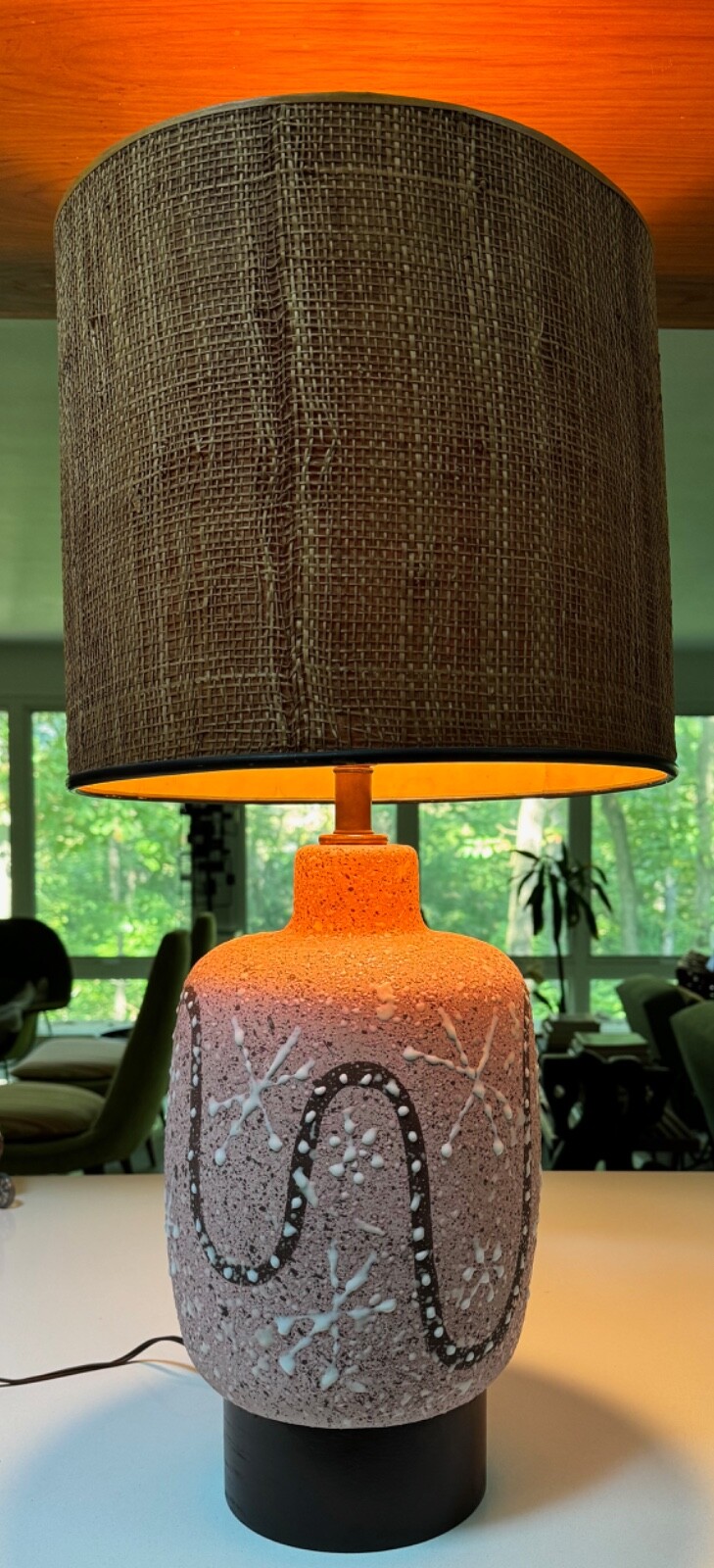 Vintage 50s Atomic Era Pottery Lamp Mid Century MCM Modern Lighting Pink Brown