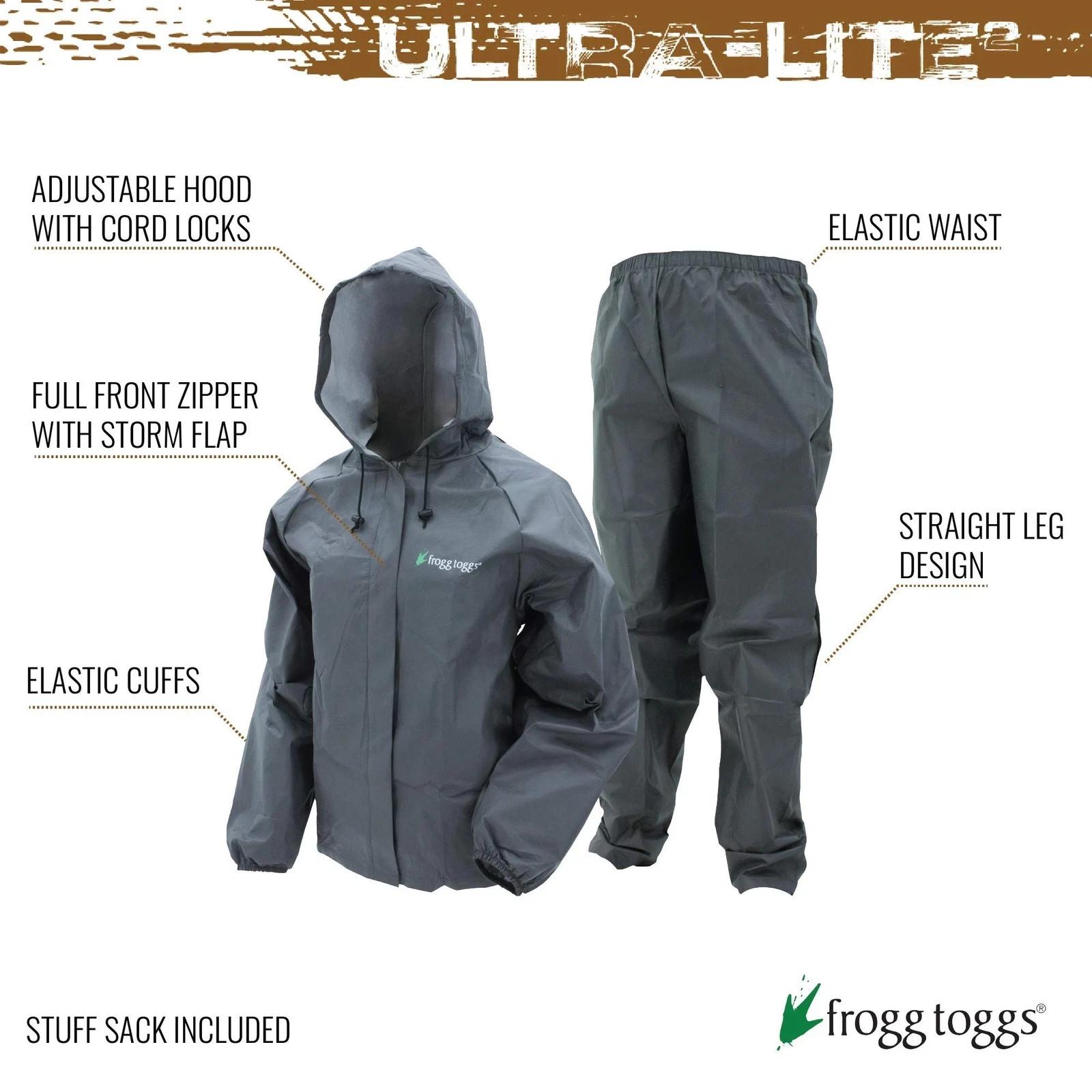 Mens Ultra-Lite2 Carbon Waterproof Breathable Protective Rain Suit w/ Hood - 2XL