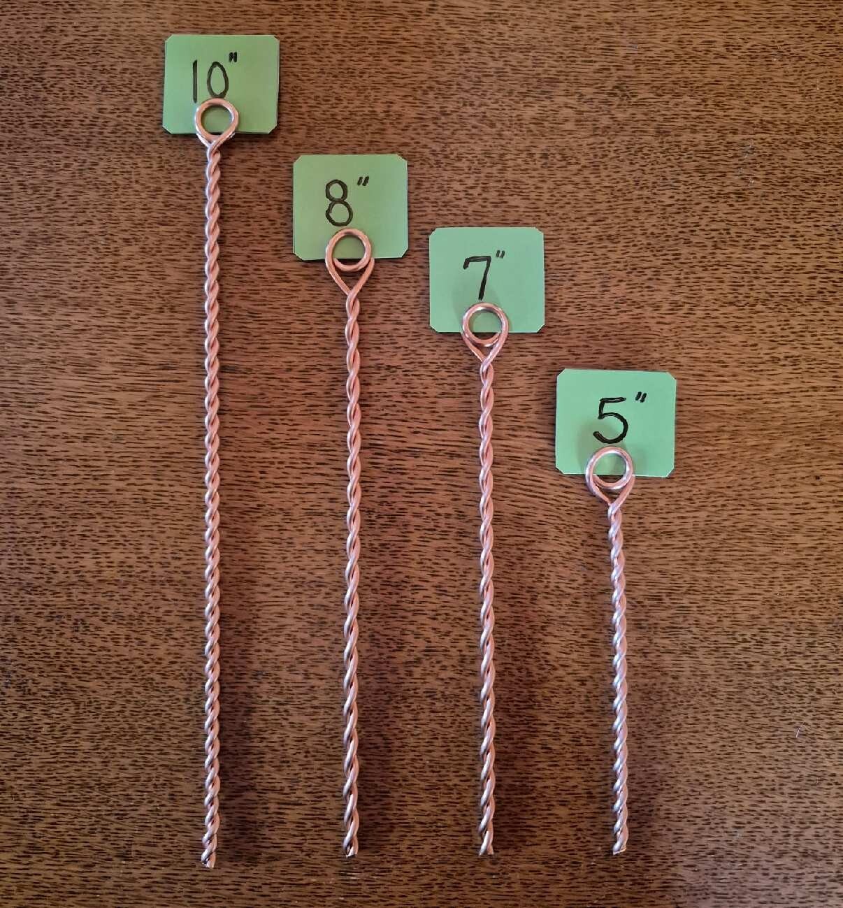 Six (6) 5/32" x 10" Copper Garden Stakes, Electroculture Twisted Wire, Plant ID