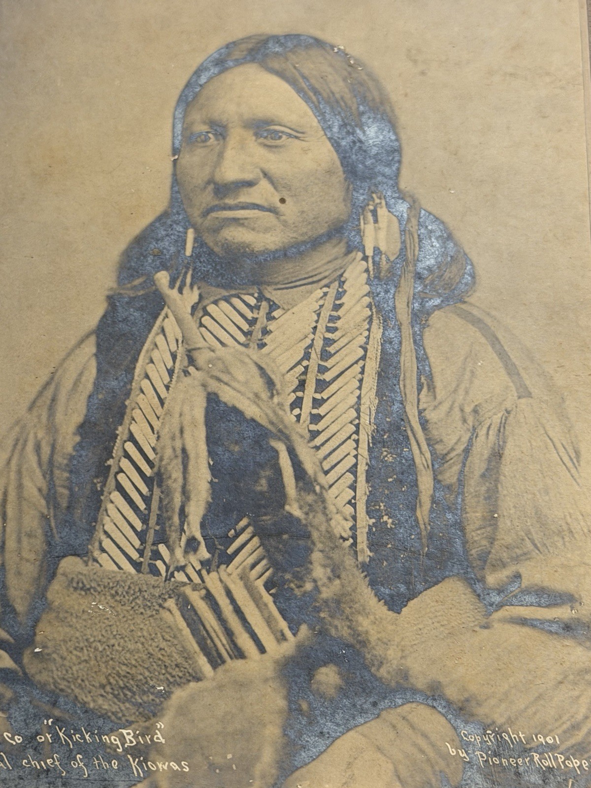 Antique Native Amerian Indian Photograph of Kicking Bird (Teneangop'te) Cheif