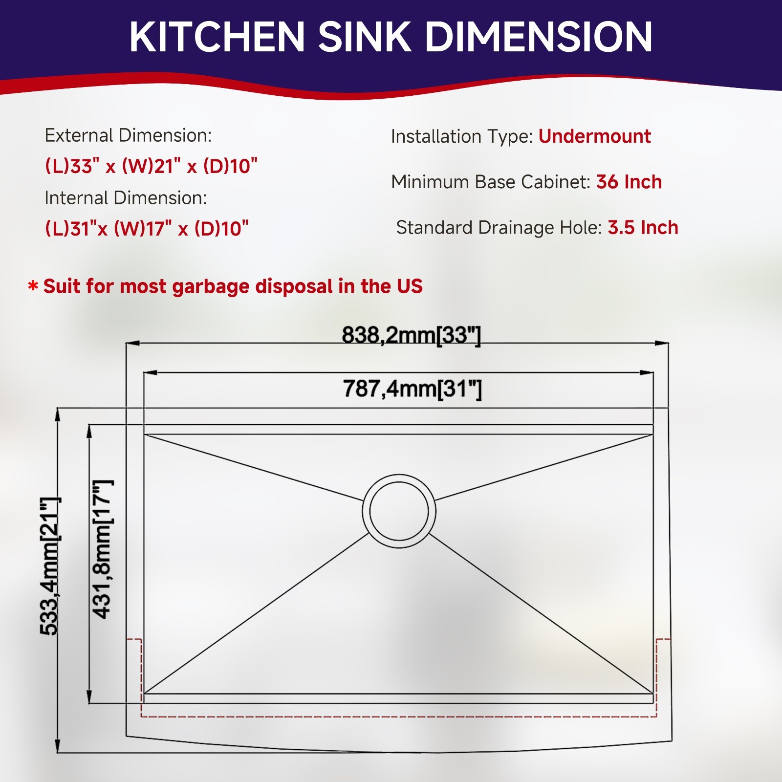 33'' Black Farmhouse Apron Front Kitchen Sink Single Bowl Workstation Farm Sink