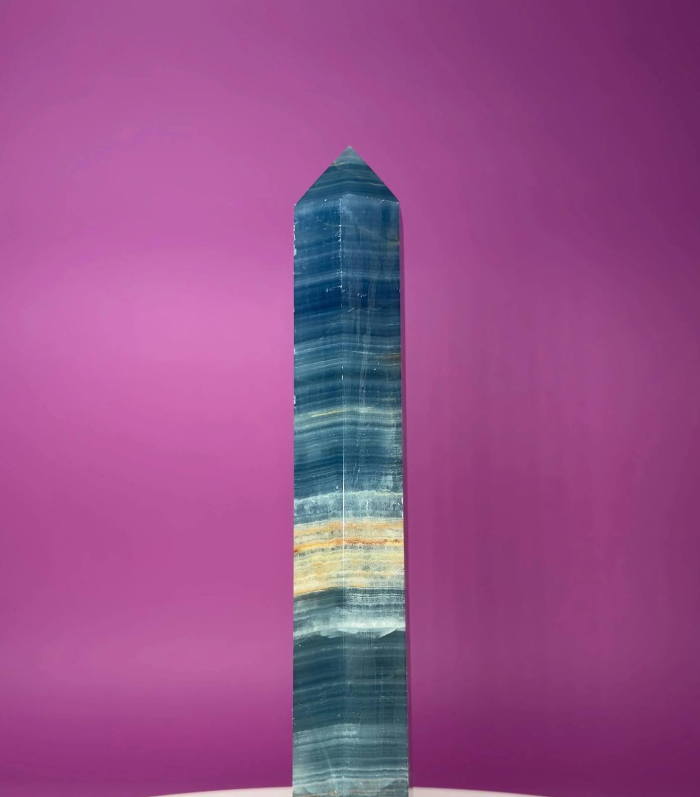 Blue Onyx Aquatine Calcite Tower 910g 10" Banded Blue Calcite Crystal