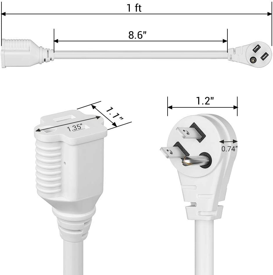 DEWENWILS 3 Pack Short Flat Plug Extension Cord 1 Foot 14 Gauge Heavy Duty White