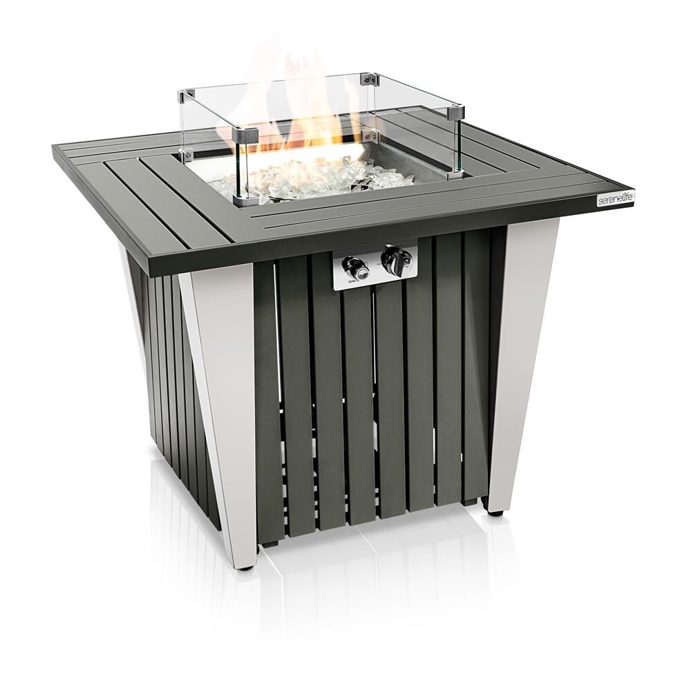 SereneLife Outdoor Gas Fire Pit Table- w/ Stainless Steel Lid and legs
