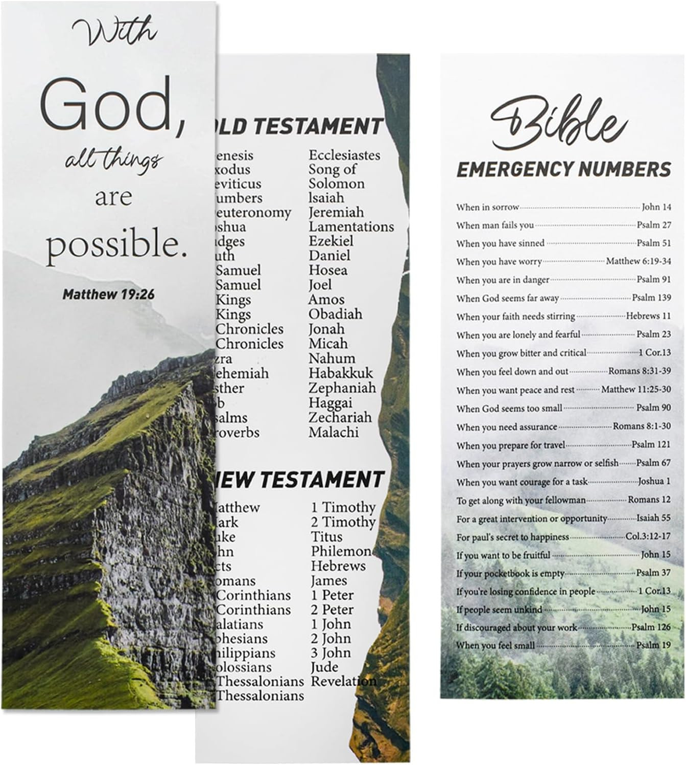 20 Pack Bible Bookmark Set with Emergency Numbers - Large Print for Church Gifts