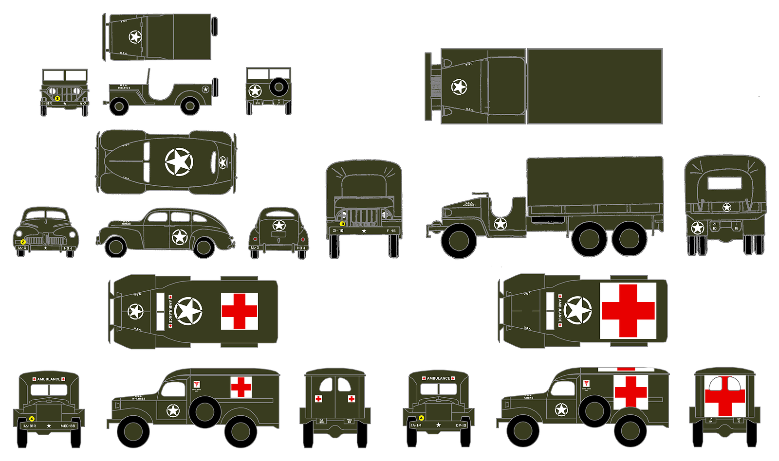 K4 1:72 Scale Decals USA World War II Army Truck Vehicle Markings Circle Star