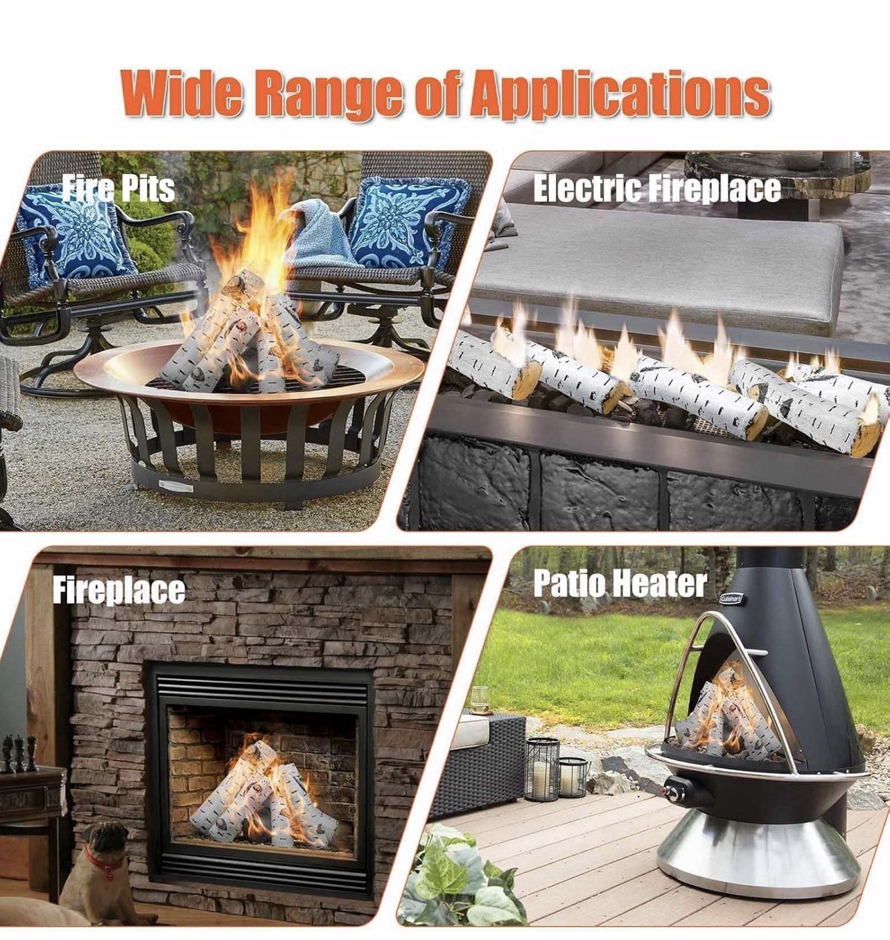 QuliMetal White Birch Ceramic Gas Fireplace & Fire pits Logs In/outdoors 6pcs
