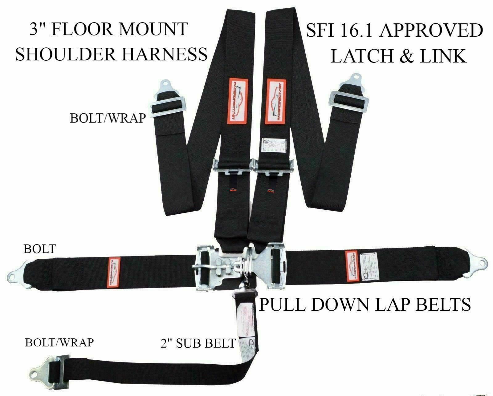 RACERDIRECT.NET 5 POINT SFI 16.1 LATCH & LINK 3" RACING BELT BLACK SPORTSMAN
