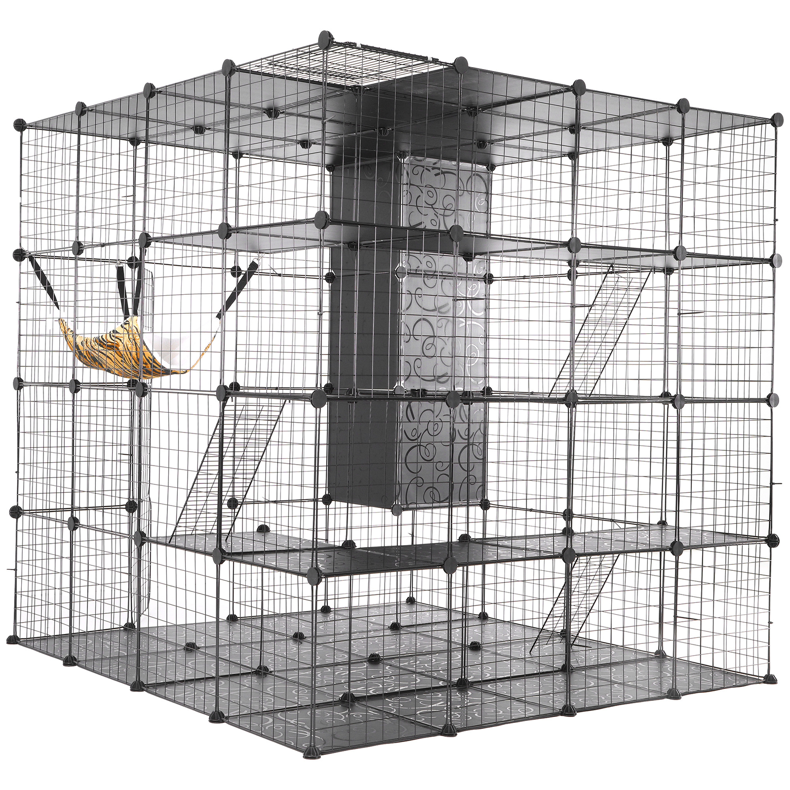Large Cat Cage for 1-4 Cats with Storage Cube with Hammock 4 Tiers Cat Kennel