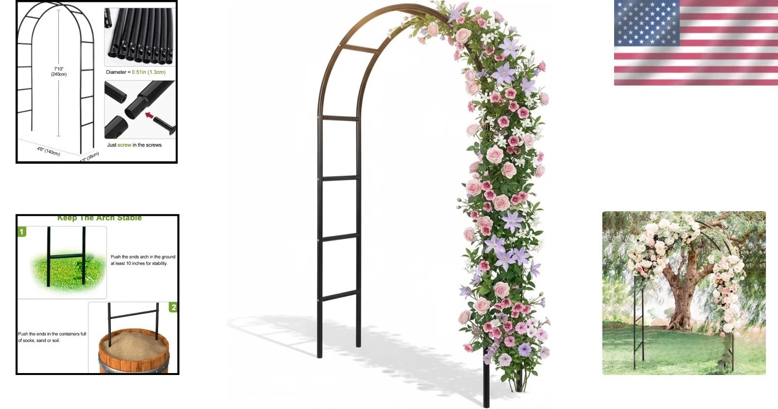 Stunning 4.6ft Wide Metal Garden Arch for Weddings & Climbing Plants Decoration