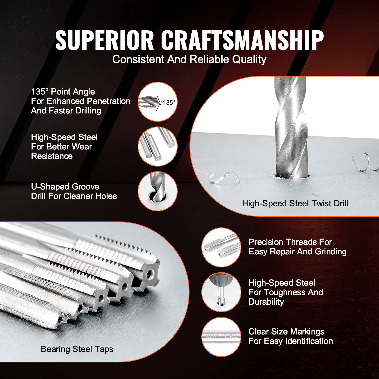 VEVOR 131 PCS Helicoil Thread Repair Kit SAE Tool 1/4 5/16 3/8 7/16 1/2 in UNC