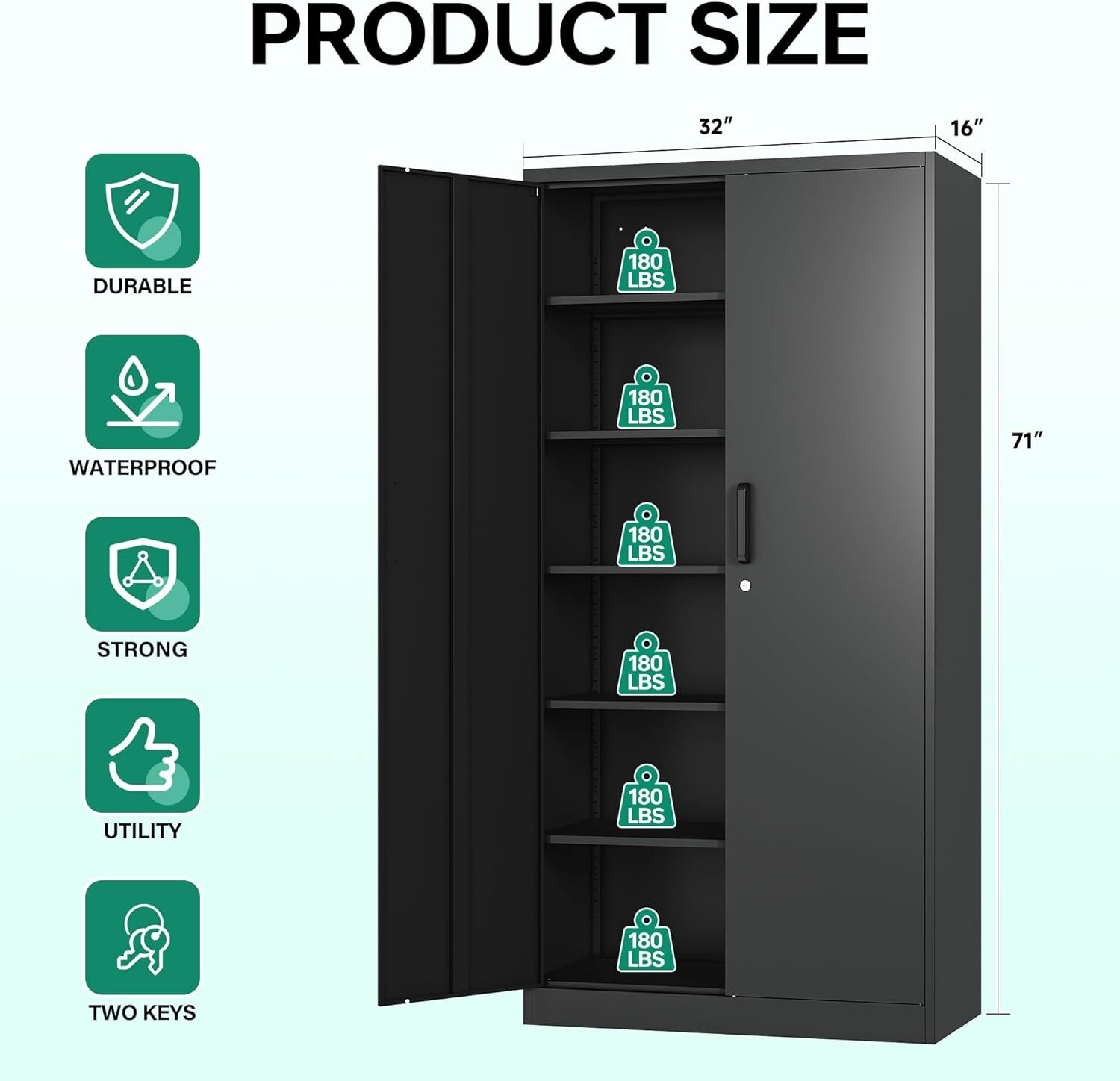 72" Metal Storage Cabinet Garage Tool Storage Cabinets w/pegboard Wheels 4 Doors