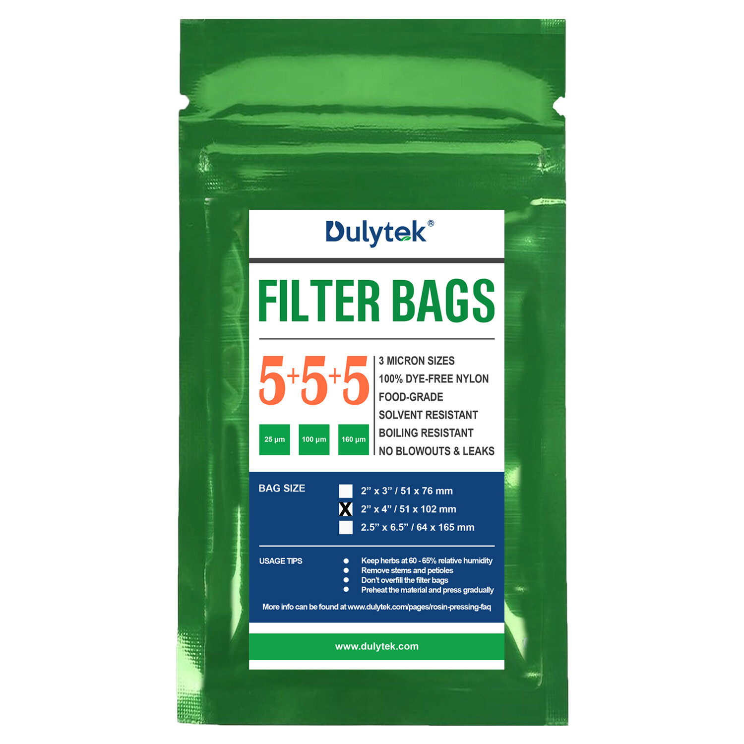Dulytek Premium Nylon Filter Bags, 2" x 4" -- 25 / 100 / 160 Micron Mesh