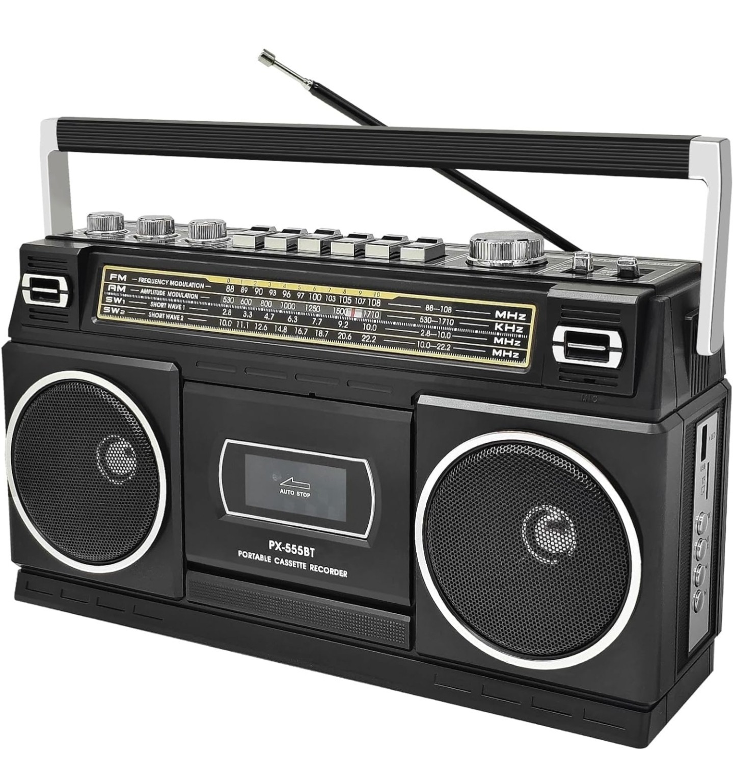 Cassette Player Boombox with Bluetooth, AM/FM/SW Radio & Record to USB, 24W Ster
