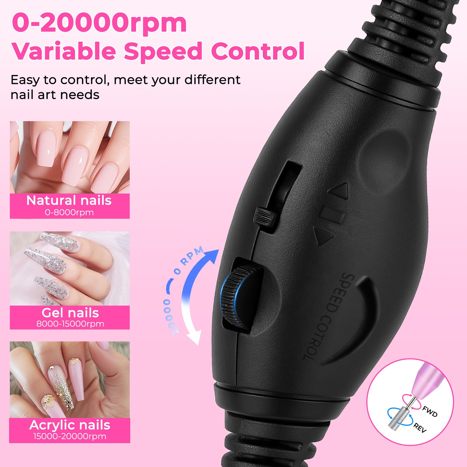 Portable Electric Nail Drill - Corded Pro Tool for Acrylic & Gel Nails