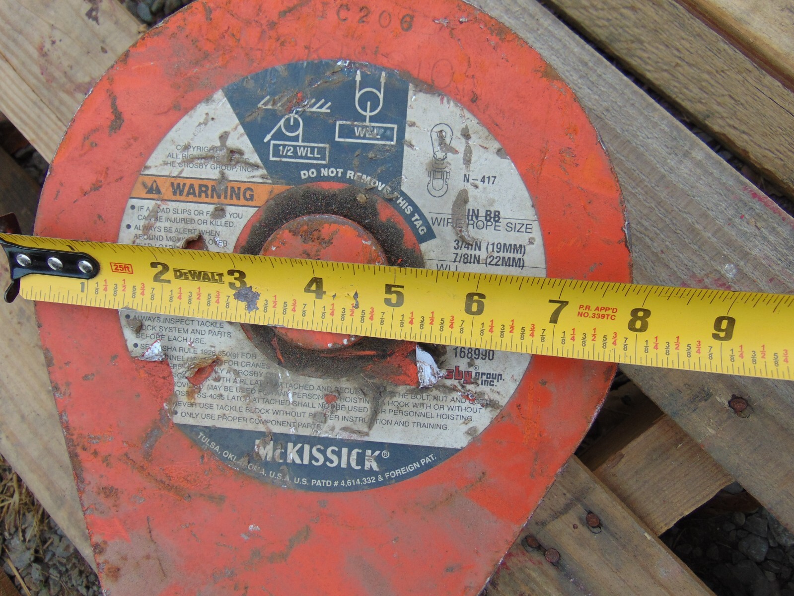 Crosby McKissick 12 Ton 417 Snatch Block Pulley (8" Sheave, 3/4"-7/8" Wire Rope)