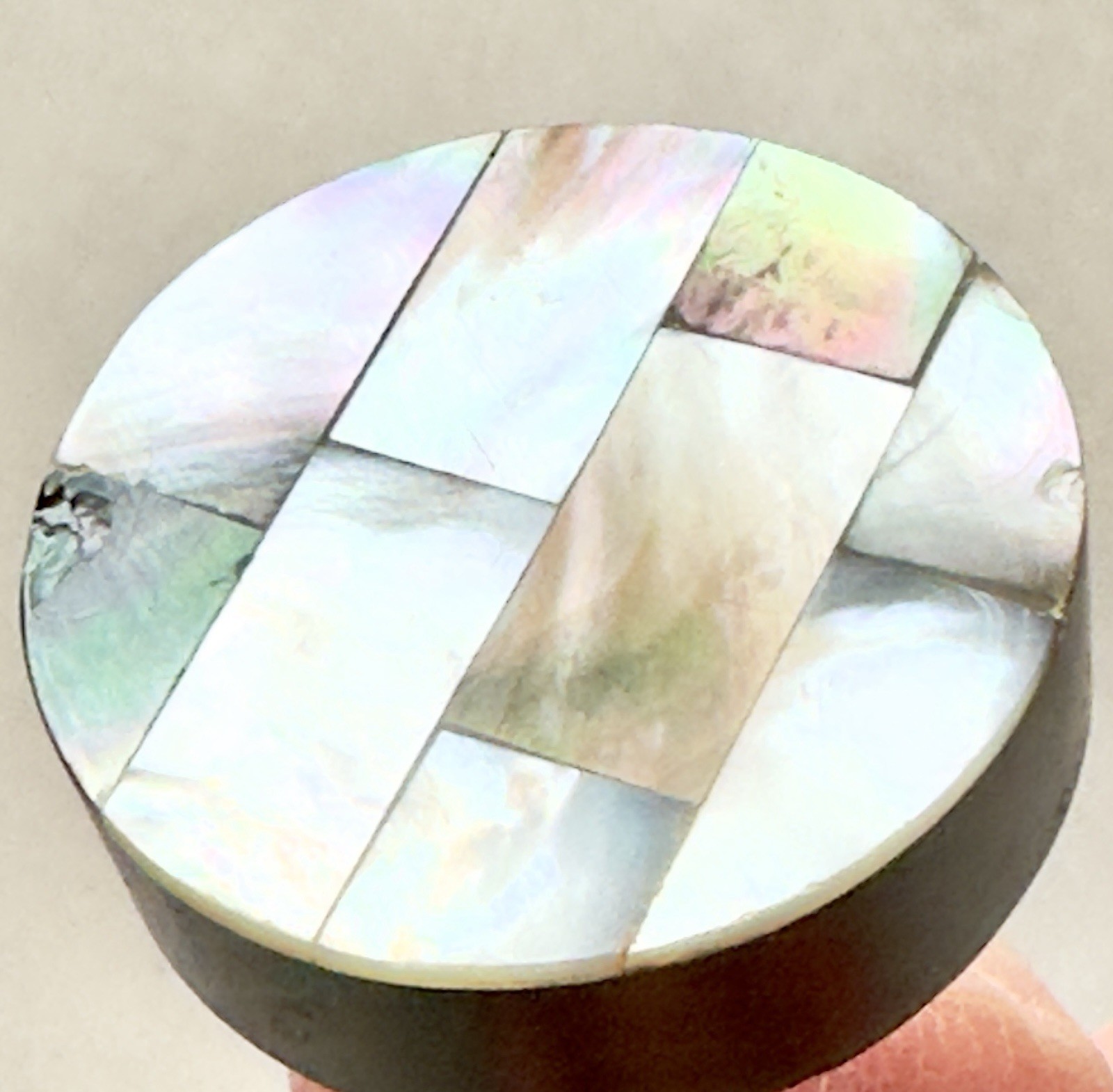 Vtg MOP Pull Handles Set/4 Mother of Pearl Black Round Drawer Knobs Long Screws